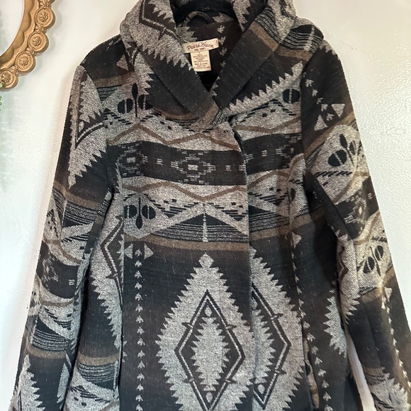 Vintage Paris Blues Southwestern Print Hooded Coat Wool Blend, Brown, Size large - Picture 6 of 10
